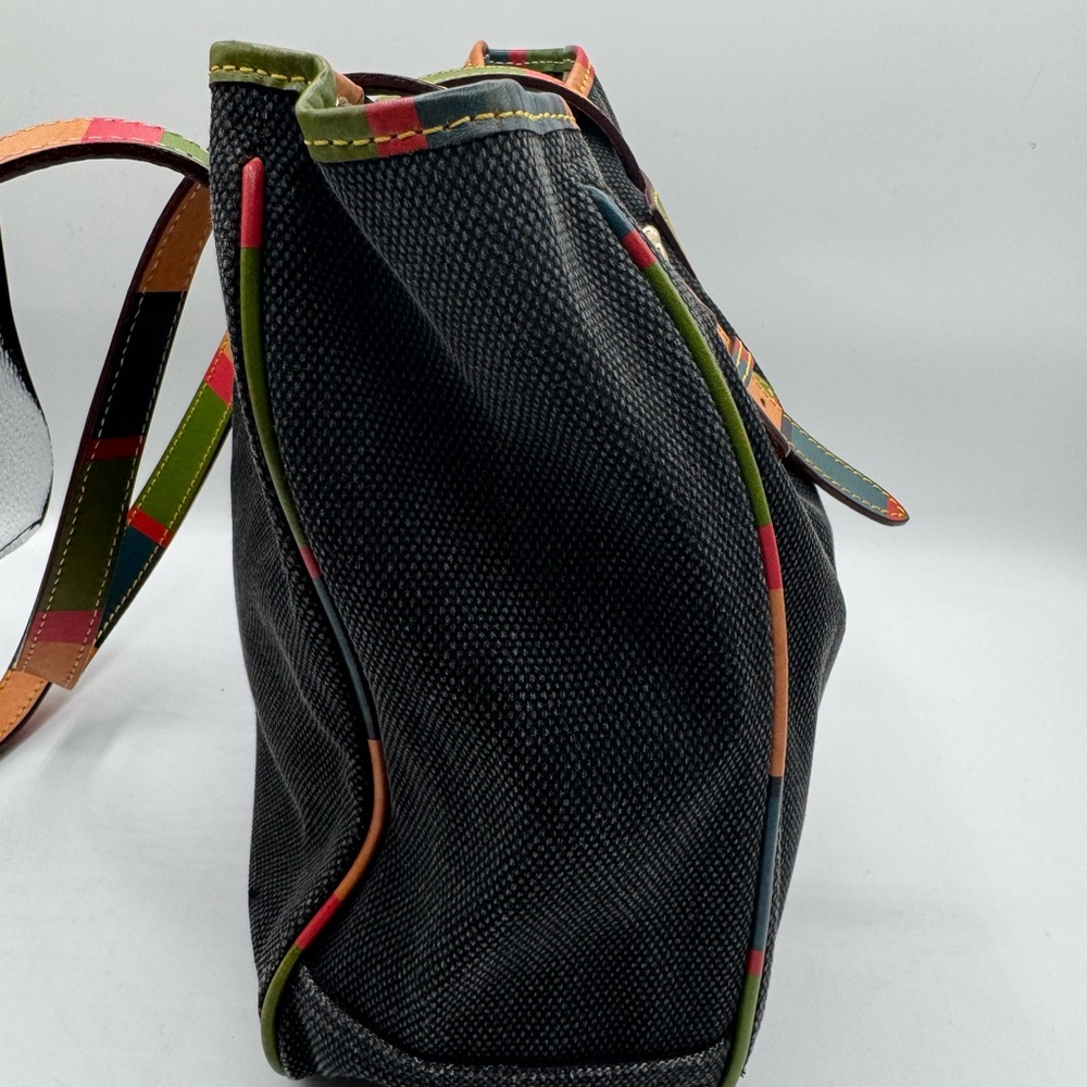 Dooney & Bourke grayblue Canvas Tote w/Leather multicolor leather Straps & trim - Picture 7 of 11